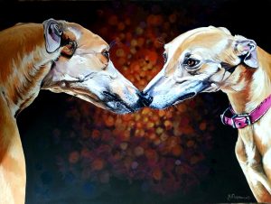 Greyhound Kisses - Acrylic by Yvonne Chapman Brooks