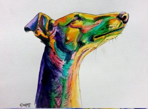 Multicolour dog. Watercolour by Yvonne Chapman Brooks