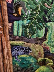 Dart frog, green boa snake, fruit bat, colours of the tropics by Yvonne Chapman Brooks